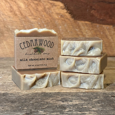 Five bars of milk chocolate mint handmade soap