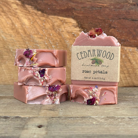 Five bars of Rose Petals handmade soap