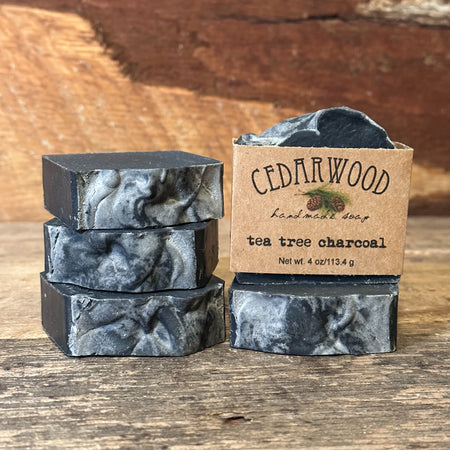 Five bars of tea tree charcoal handmade soap