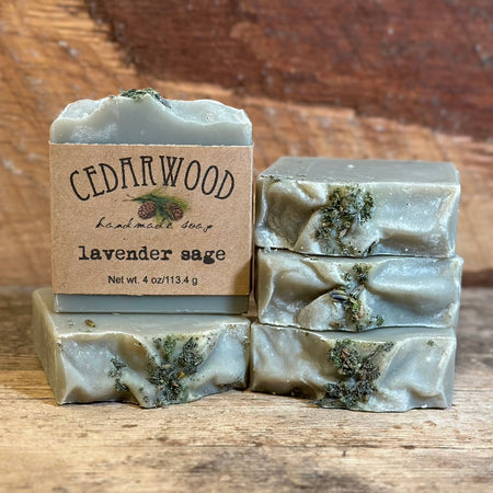 Five bars of handmade lavender sage soap