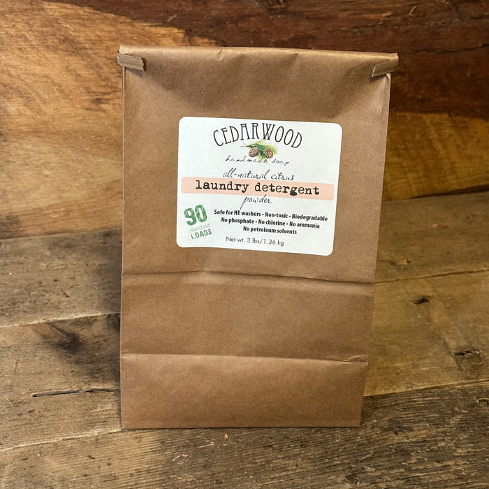 Citrus laundry powder in kraft paper bag