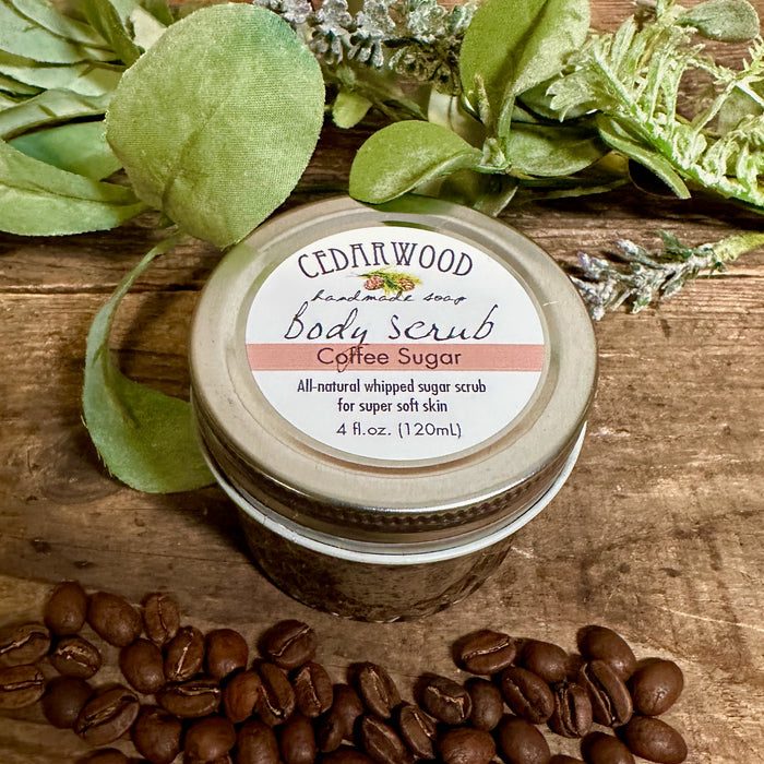 Glass jar of whipped coffee sugar body scrub