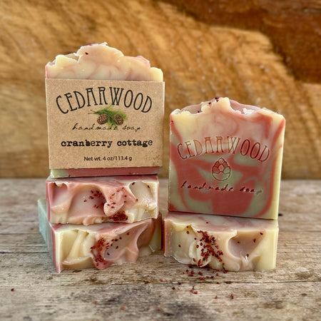 Five bars of handmade Cranberry Cottage Christmas soap