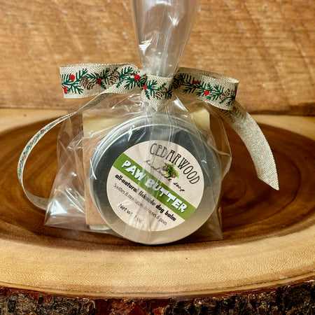 All-natural dog shampoo bar and paw butter gift bag