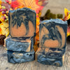 Five bars of handmade orange and black Halloween soap