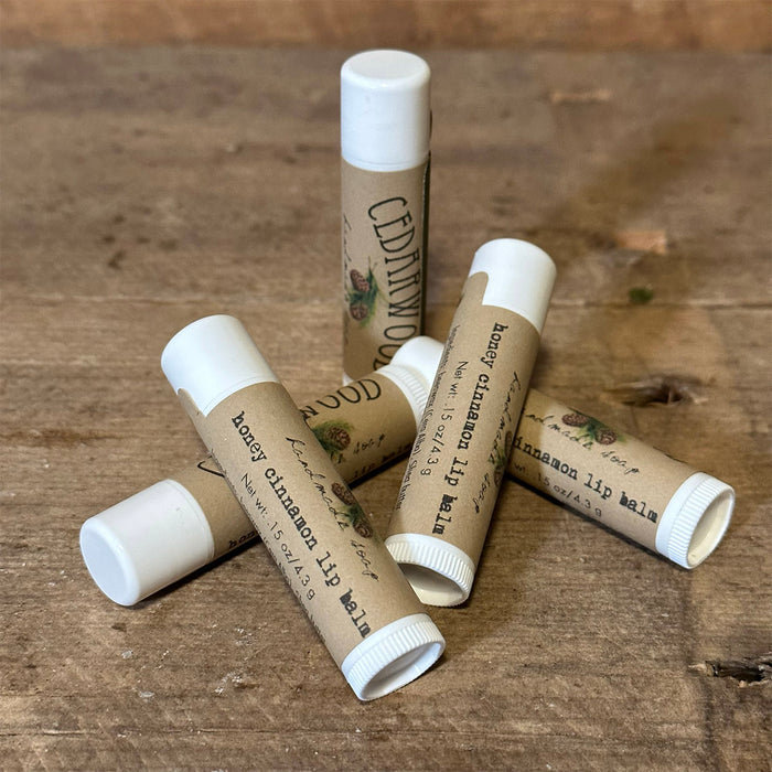 Five tubes of Honey cinnamon lip balm