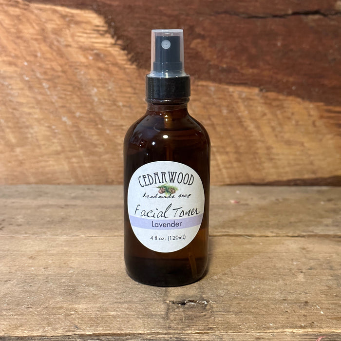 Handmade lavender facial toner in amber glass spray bottle