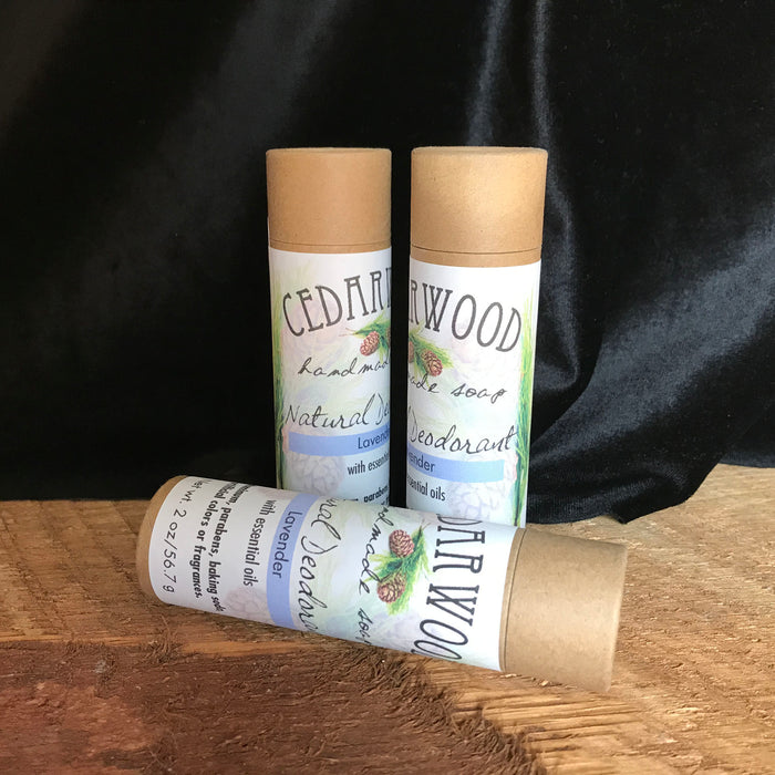 Three kraft paper tubes of Lavender-scented deodorant
