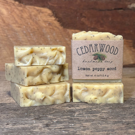 Five bars of handmade lemon poppy seed soap