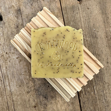 The Yellow Bird Cedarwood Pumice Soap. All Natural Organic Soap Bar. Exfoliating Handmade Artisan Soap for Face & Body.